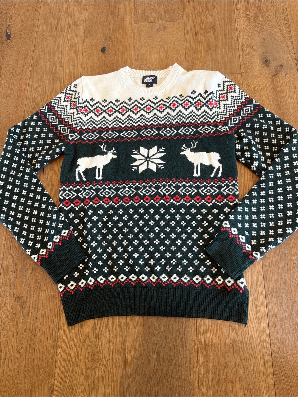 Lands’ End Fair Isle Nordic Reindeer Sweater - S